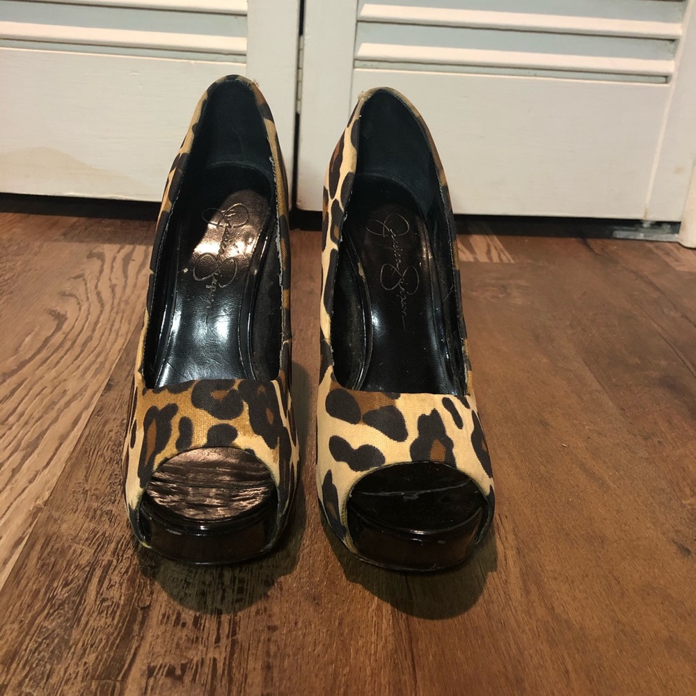 Jessica Simpson Leopard Platform Peep Toe Heels